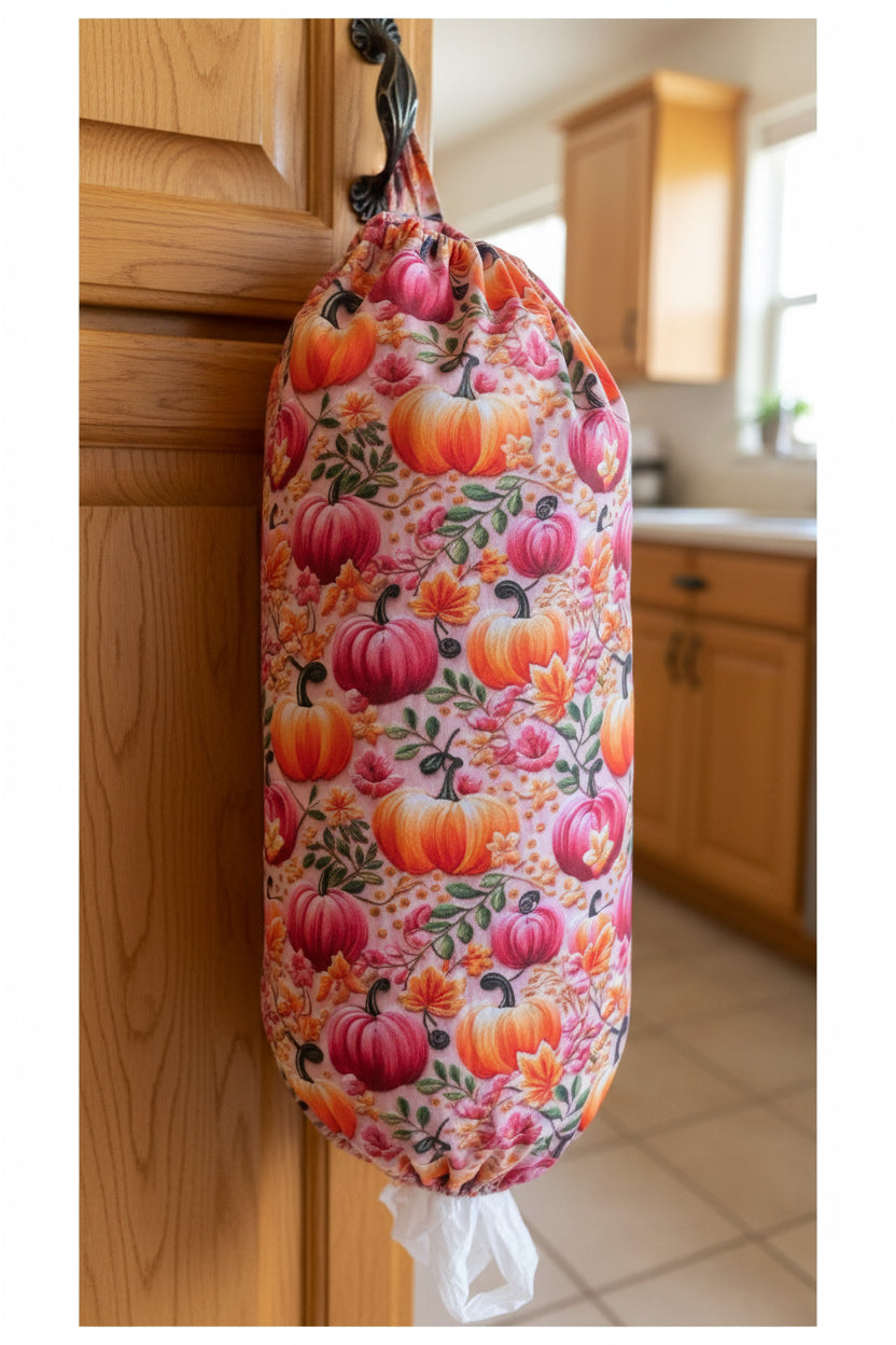 Embroidered Pumpkins Cotton Reusable Grocery Bag Holder