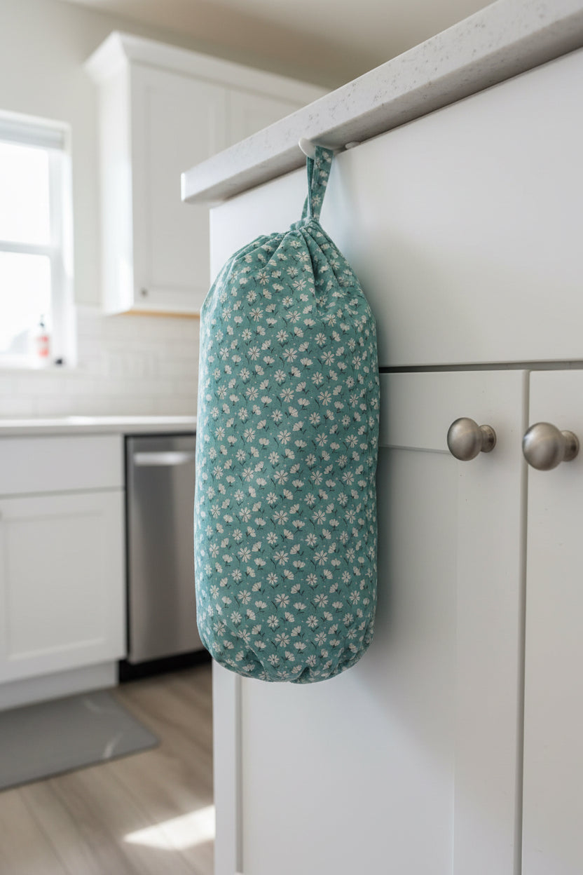 Daisy Teal Cotton Grocery Bag Holder