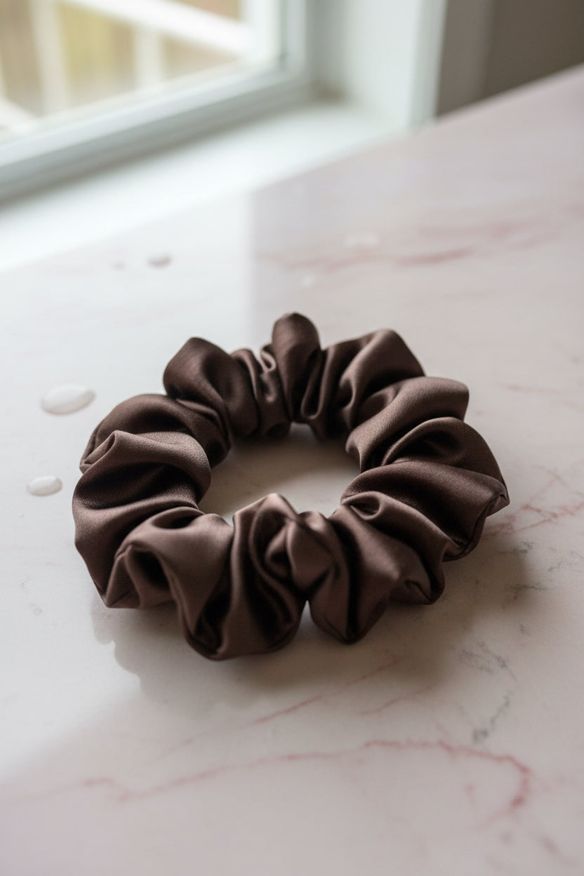 Chocolate Brown Satin Hair Scrunchie