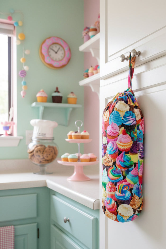 Colorful Cupcakes Cotton Grocery Bag Holder