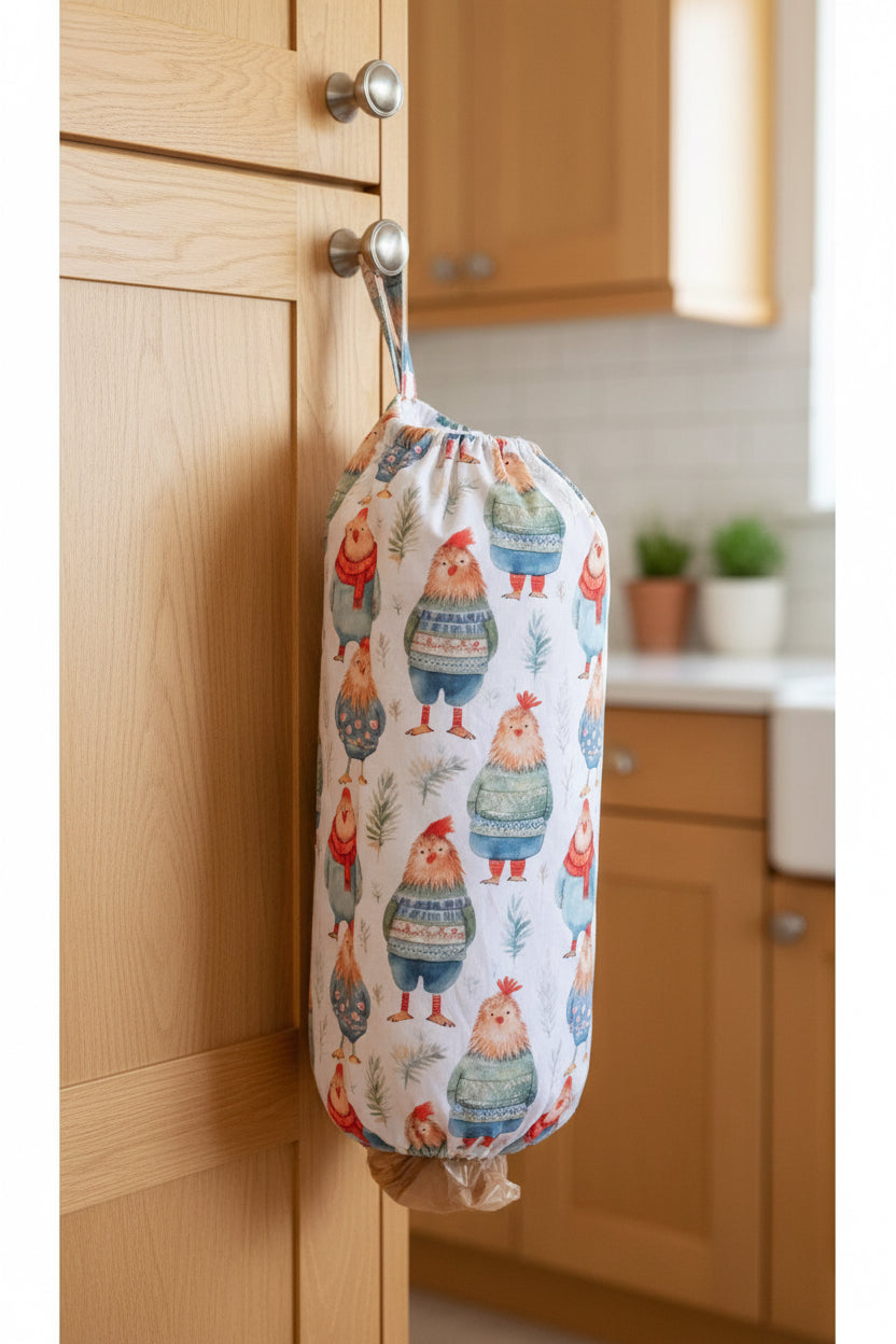 Sweater Chickens Cotton Reusable Grocery Bag Holder