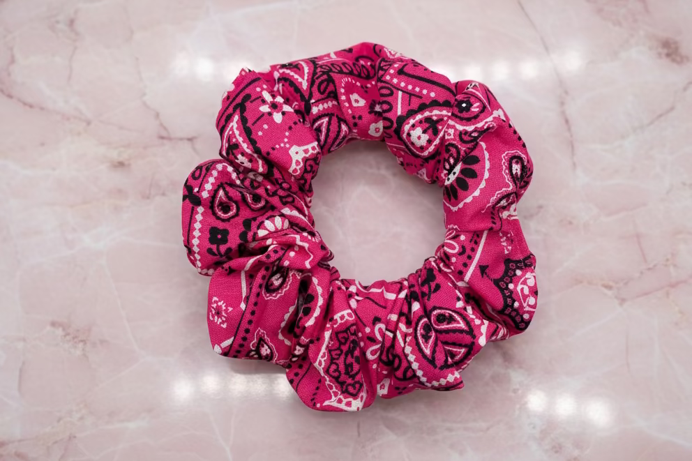 Hot Pink Bandana Cotton Hair Scrunchie