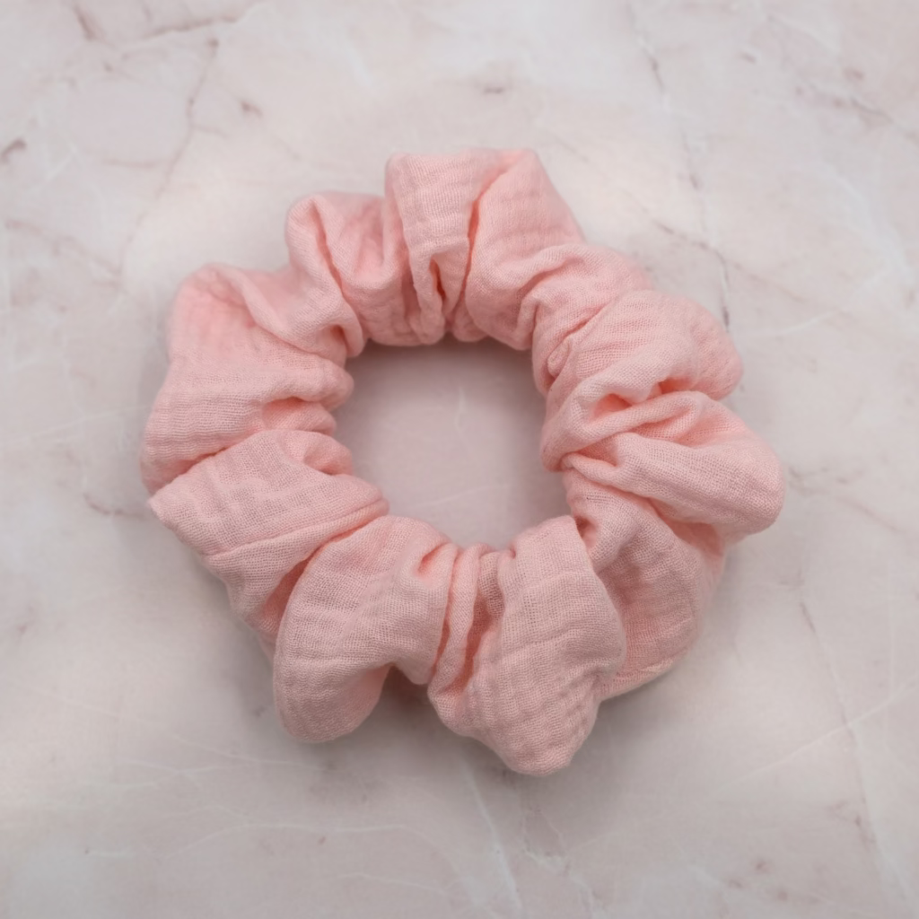 Baby Pink Cotton Gauze Hair Scrunchie