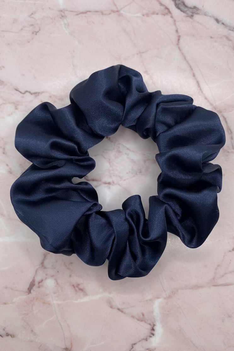Navy Blue Satin Hair Scrunchie