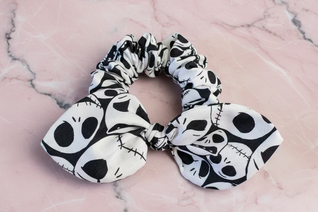 Nightmare Black and White Bunny Ear Hair Scrunchie