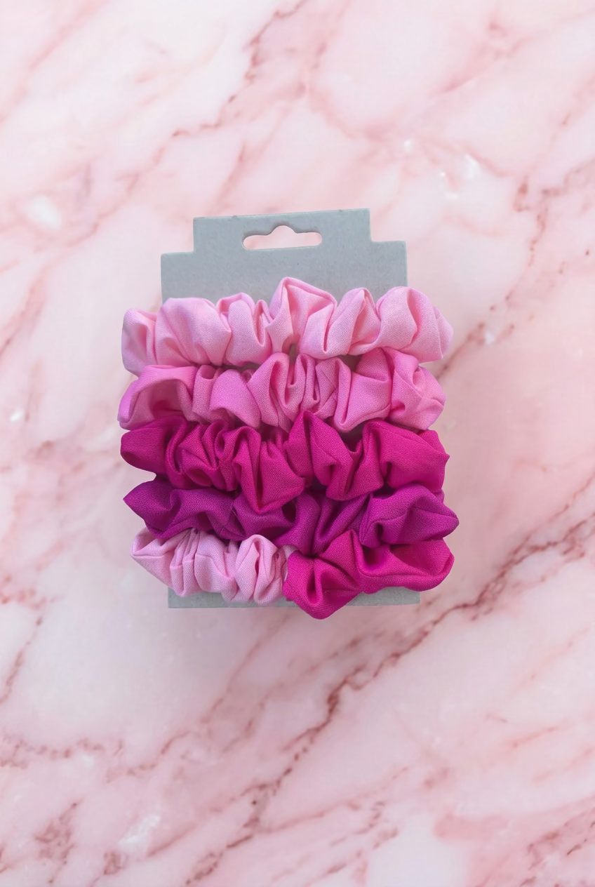 Shades of Pink Mini Scrunchie Set of 5