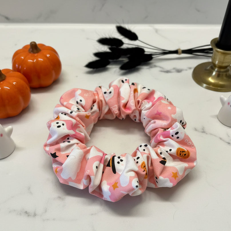 Spooky Pastel Pink Ghost Cotton Hair Scrunchie