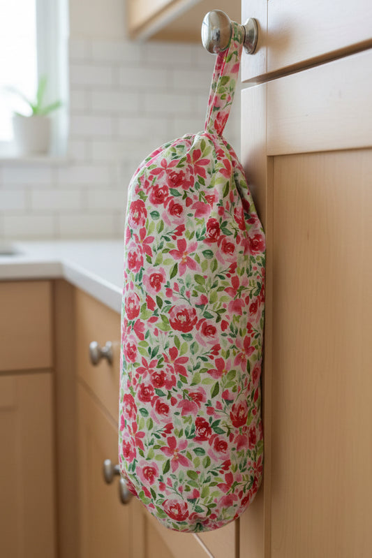 Springtime Floral Cotton Grocery Bag Holder