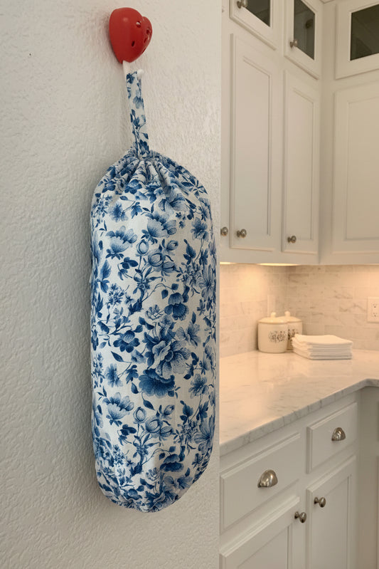 Blue Floral Cotton Grocery Bag Holder