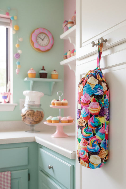 Colorful Cupcakes Cotton Grocery Bag Holder