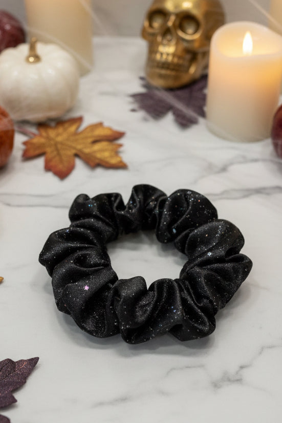 Glitter Black Satin Scrunchie