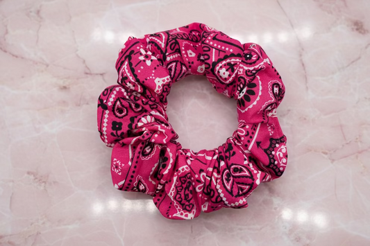 Hot Pink Bandana Cotton Hair Scrunchie