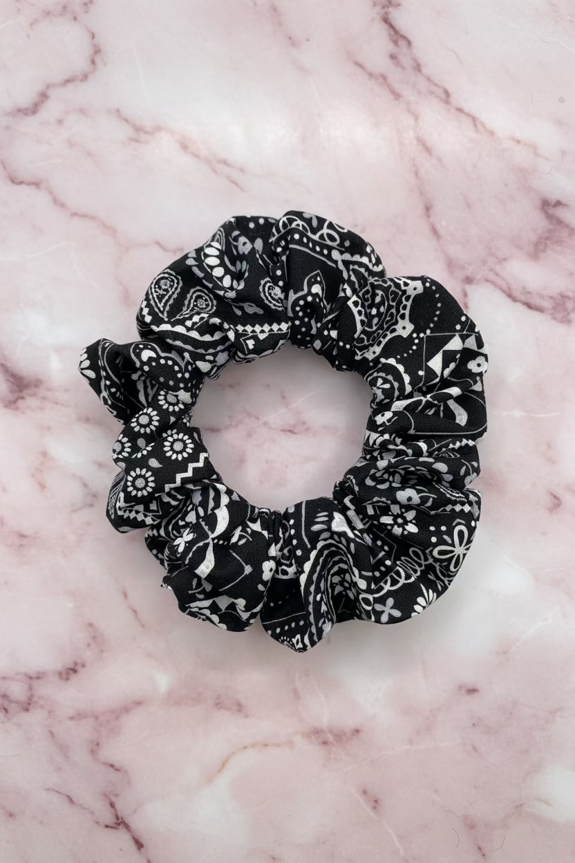 Black Bandana Cotton Hair Scrunchie