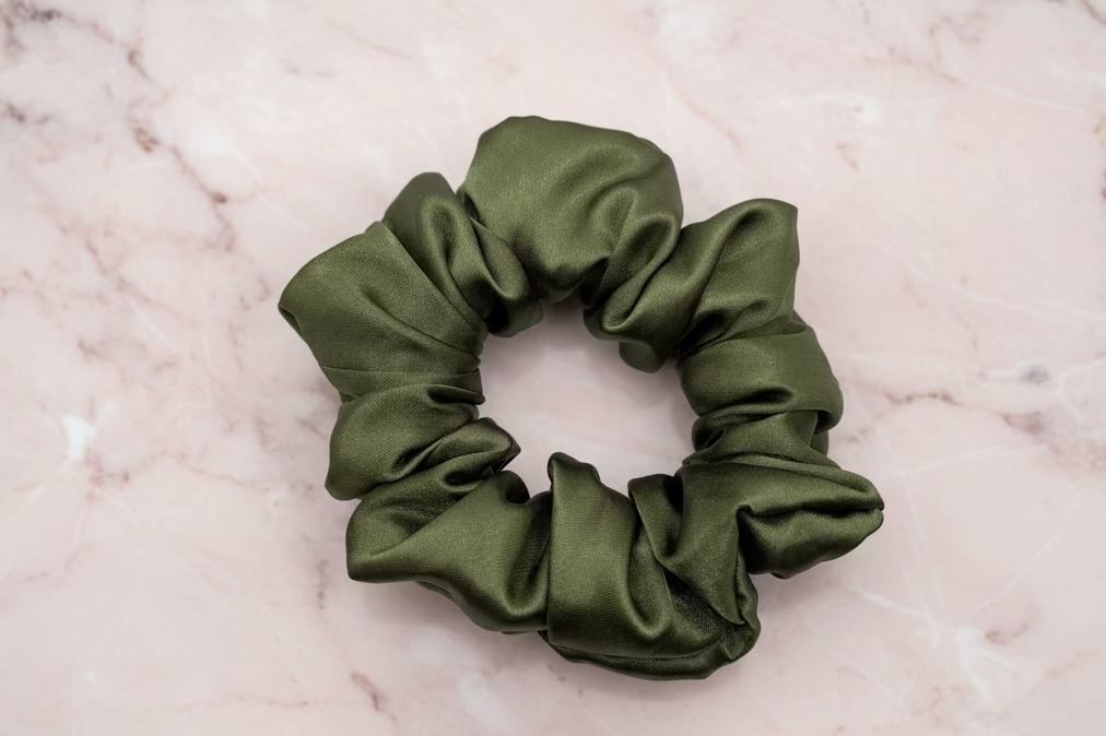 Olive Green Satin Hair Scrunchie