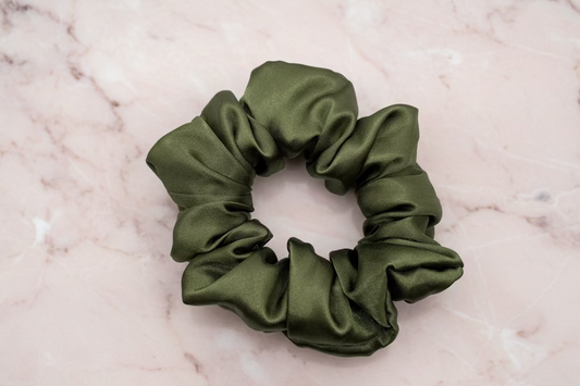 Olive Green Satin Hair Scrunchie