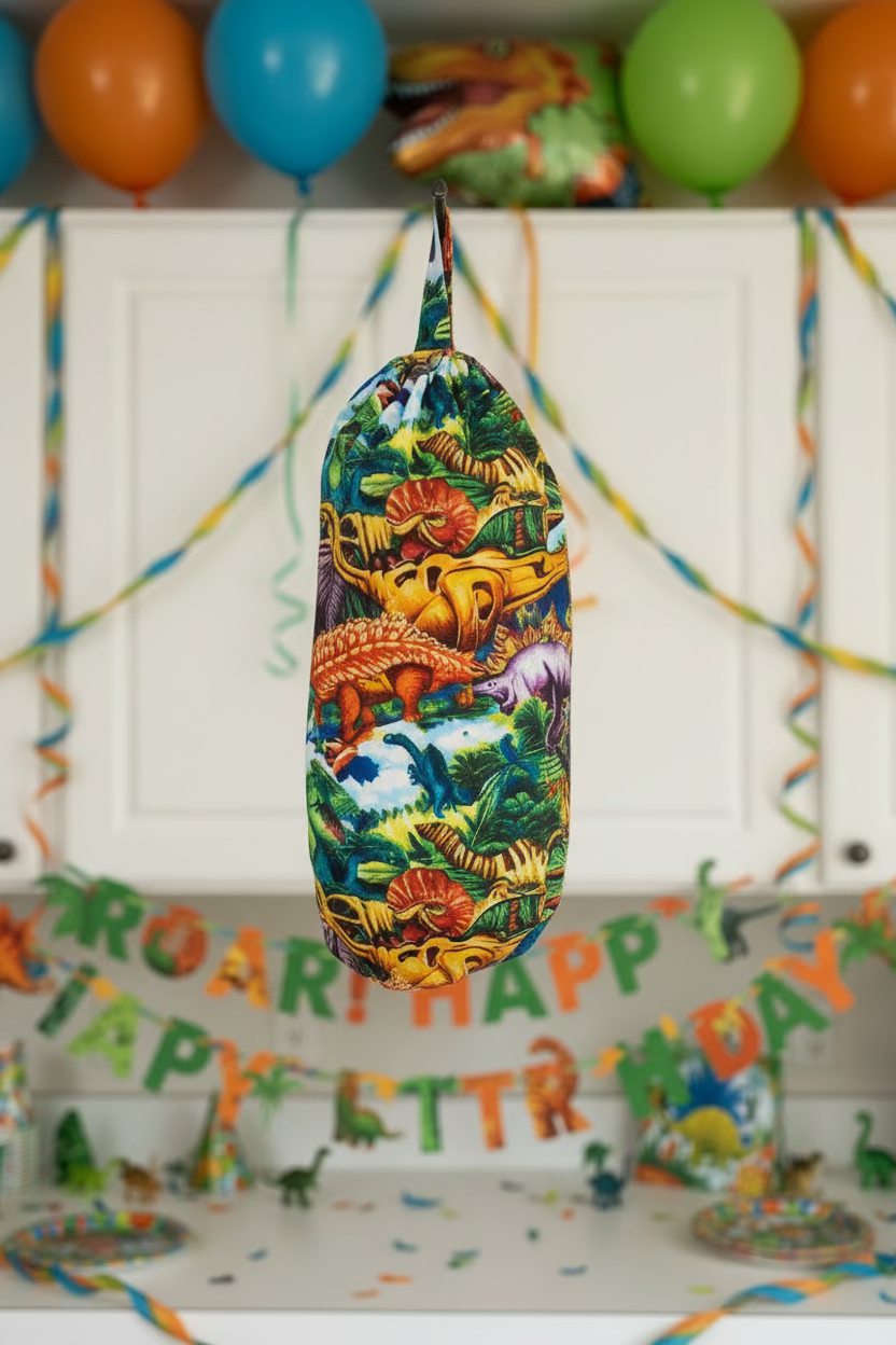 Dinosaur Print Cotton Reusable Grocery Bag Holder