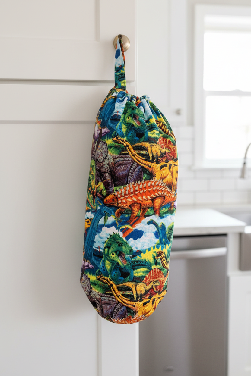 Dinosaur Print Cotton Reusable Grocery Bag Holder