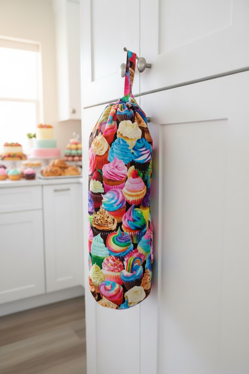 Colorful Cupcakes Cotton Grocery Bag Holder