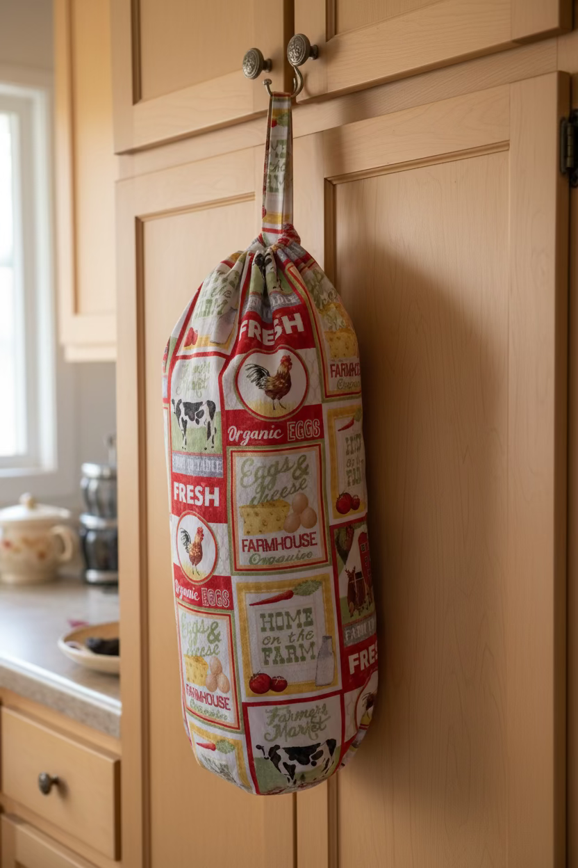 Farmhouse Fabric Grocery Bag Holder