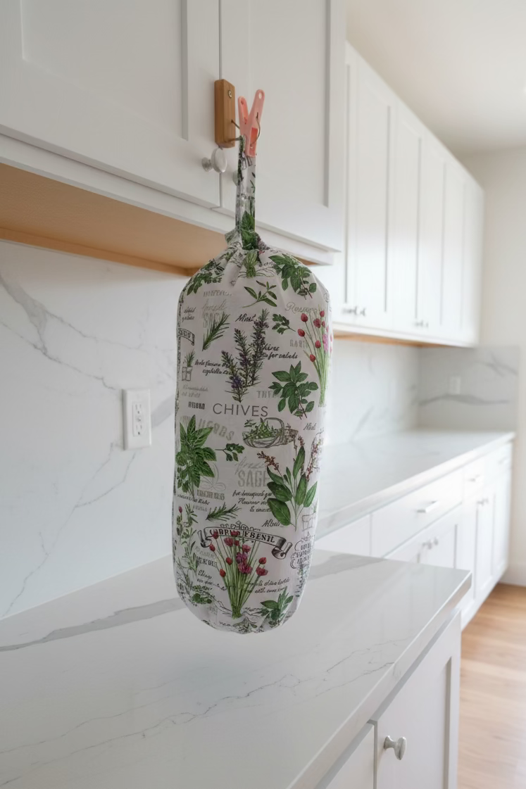 Herb Garden Fabric Grocery Bag Holder