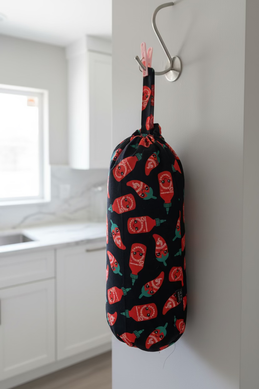 Hot Sauce Black Fabric Grocery Bag Holder