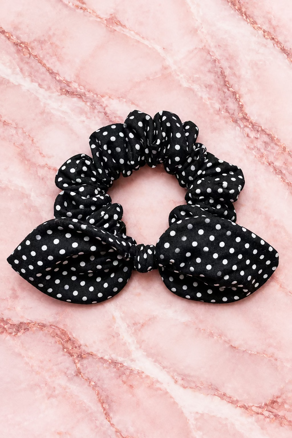 Black Polka Dot Bunny Ear Hair Scrunchie