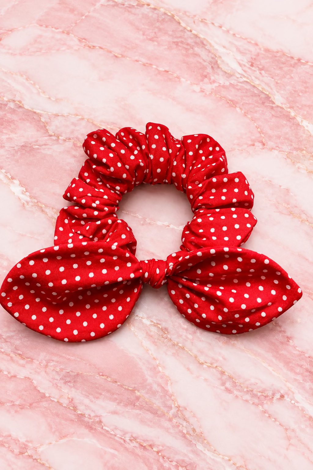 Red Polka Dot Bunny Ear Hair Scrunchie