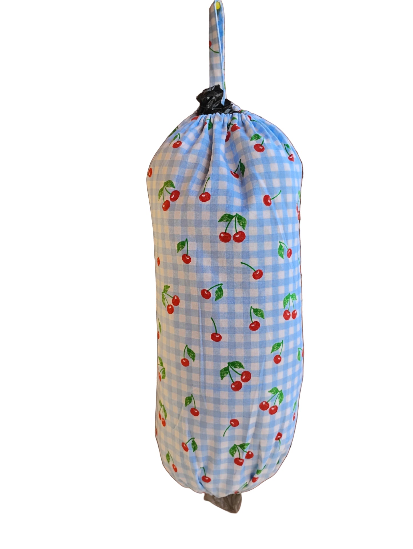 Gingham Cherry Cotton Reusable Grocery Bag Holder